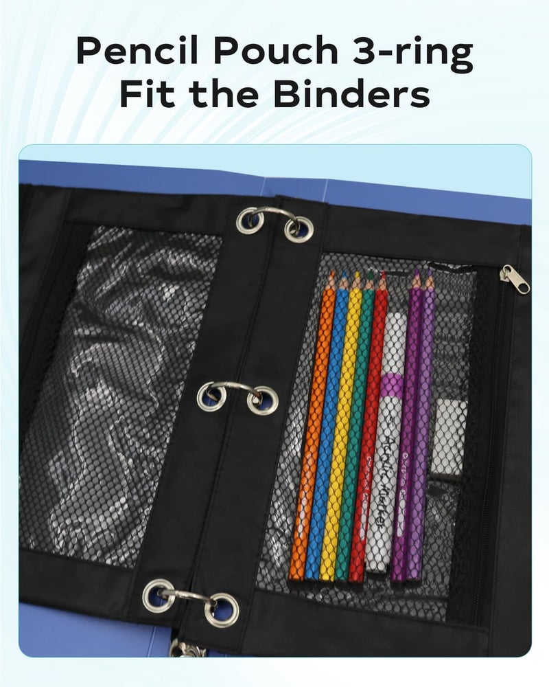 ASBEFORE Pencil Pouch for 3 Ring Binder - Small Zipper Pen Case, Black Pencil Pouches for Boys Kids, School Supplies, 3 Hole Nylon Pencil Bag Accessories Clear Window Aesthetic Organizer - Image 4